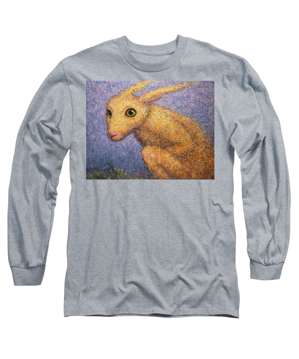 Yellow Rabbit Long Sleeve T-Shirt featuring the painting Yellow Rabbit by James W Johnson