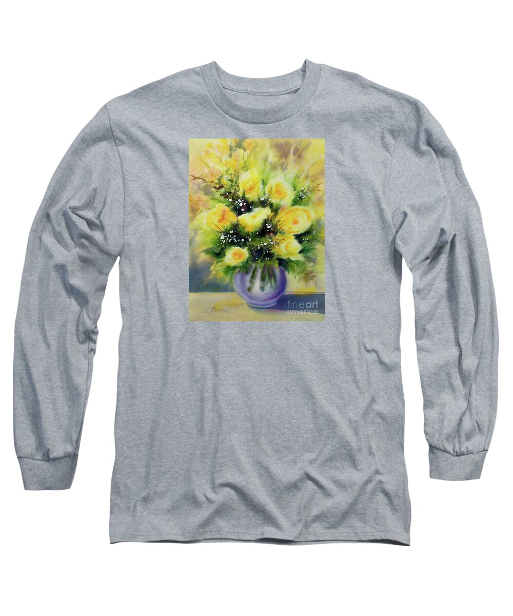 Paintings Long Sleeve T-Shirt featuring the painting Yellow Roses by Kathy Braud