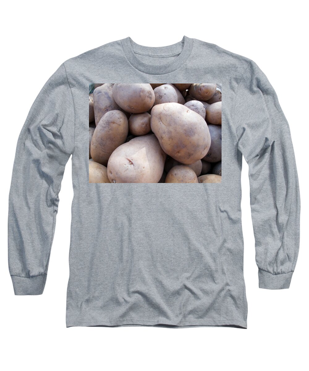 Potato Long Sleeve T-Shirt featuring the photograph A pile of large lumpy raw potatoes by Ashish Agarwal