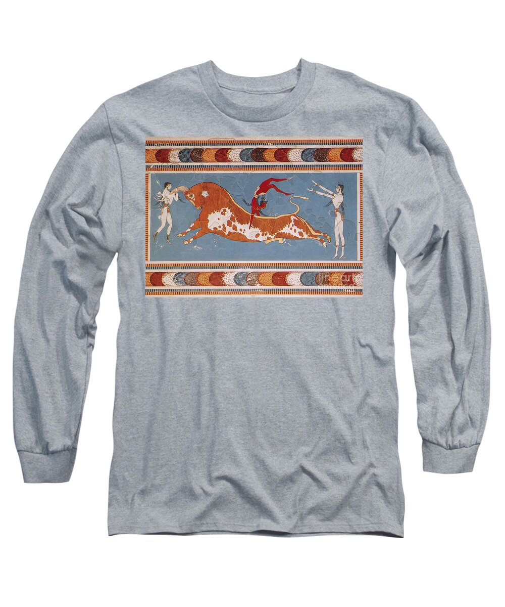Figurative Art Long Sleeve T-Shirt featuring the photograph Bull-leaping Fresco From Minoan Culture by Photo Researchers