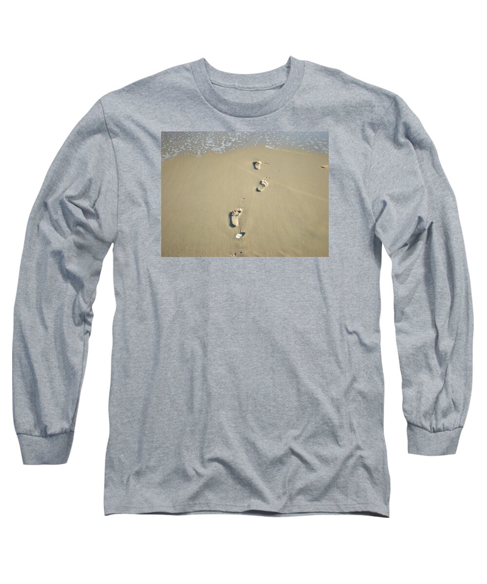 Footprints Long Sleeve T-Shirt featuring the photograph Footprints in the Sand by Marlene Challis