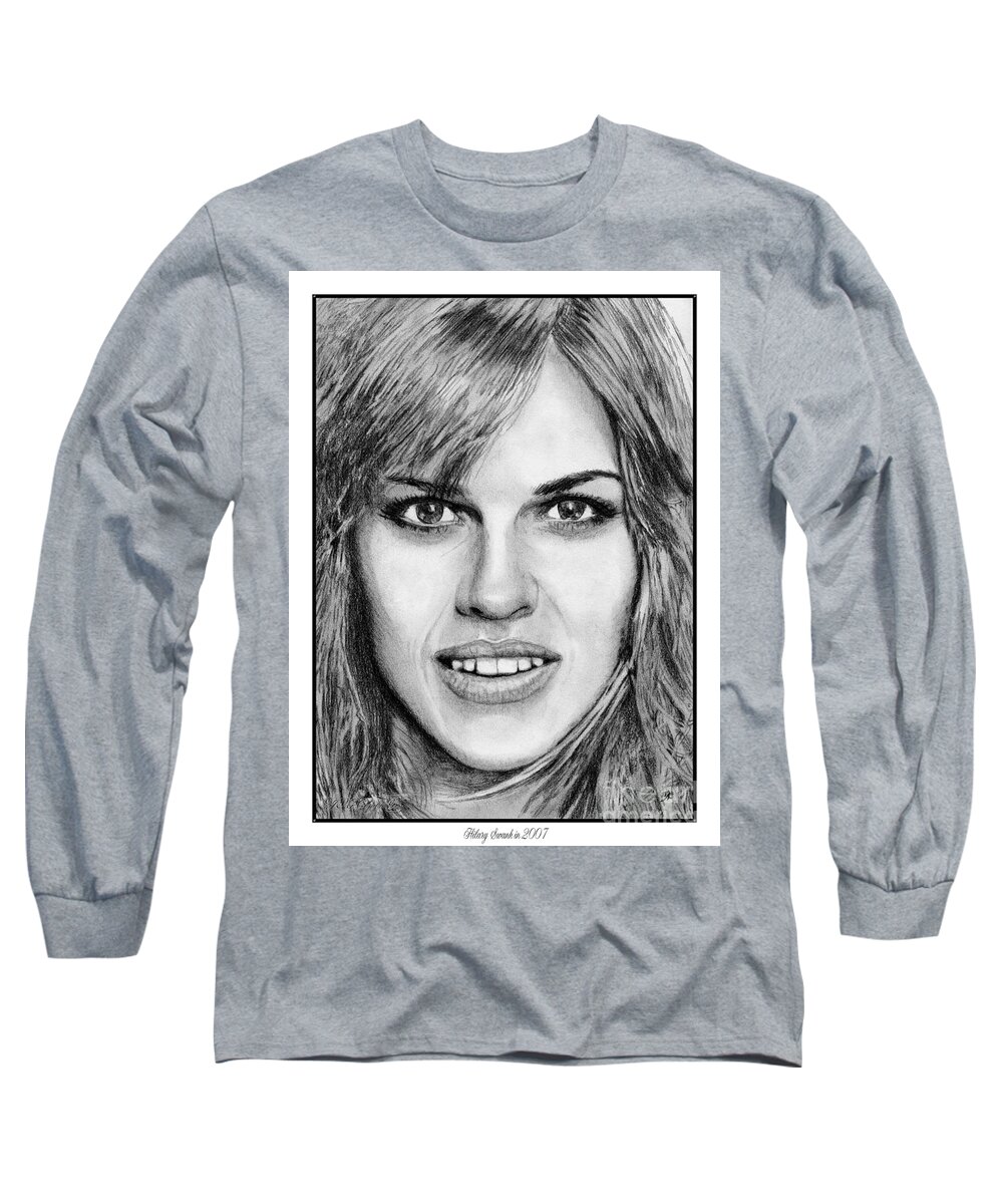 Hilary Swank Long Sleeve T-Shirt featuring the drawing Hilary Swank in 2007 by J McCombie