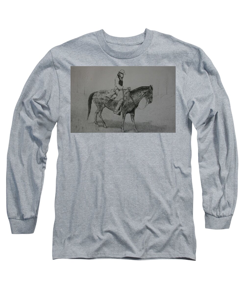Horse Long Sleeve T-Shirt featuring the drawing Horseman by Stacy C Bottoms