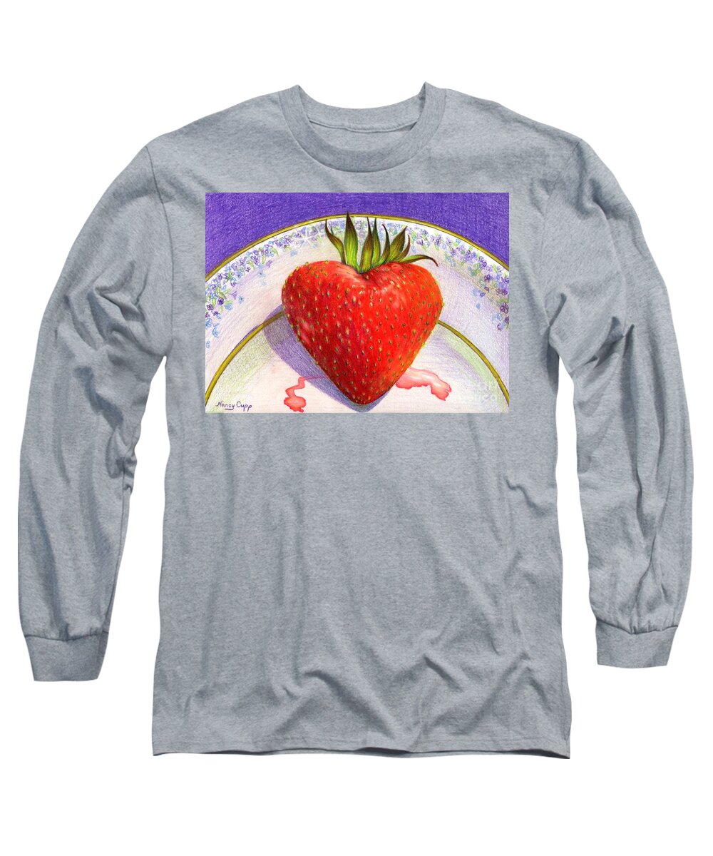 Strawberry Long Sleeve T-Shirt featuring the painting I Love You Berry Much by Nancy Cupp