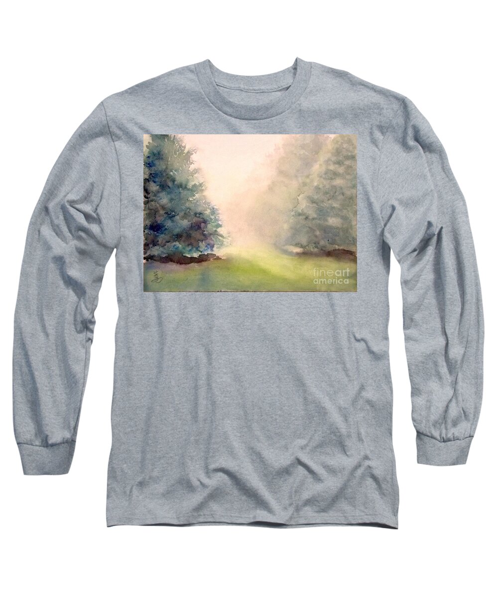 Landscape Long Sleeve T-Shirt featuring the painting Misty Morning 2 by Yoshiko Mishina