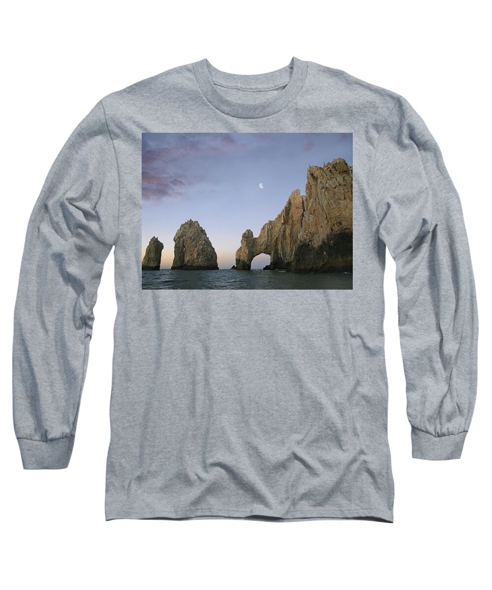 00441437 Long Sleeve T-Shirt featuring the photograph Moon Over El Arco Cabo San Lucas Mexico by Tim Fitzharris