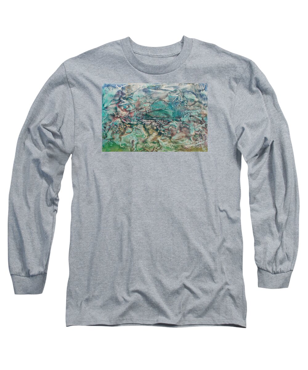 Encaustic Long Sleeve T-Shirt featuring the painting Movement in the stillness by Heather Hennick