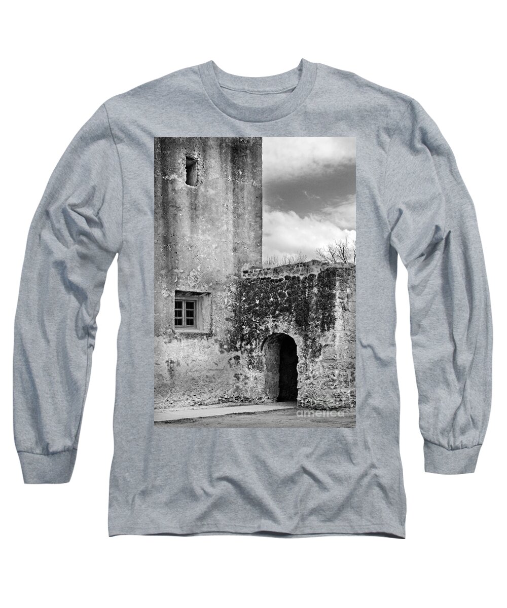 Old Stone Building Long Sleeve T-Shirt featuring the photograph Old Stone Building Black And White by Jill Battaglia