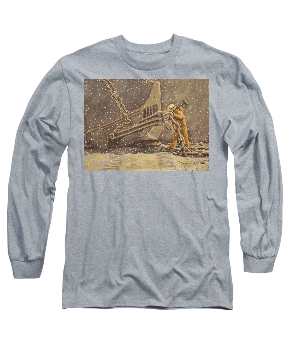 Worker Long Sleeve T-Shirt featuring the painting Perseverance by Carey MacDonald