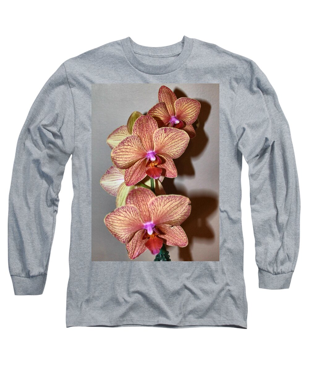 Orchid Long Sleeve T-Shirt featuring the photograph Pink Orchid by Debbie Levene