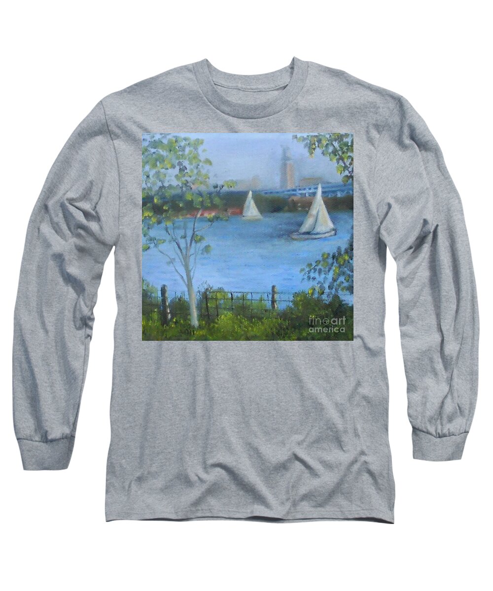 Sailboats Long Sleeve T-Shirt featuring the painting Sailing the Delaware by Marlene Book