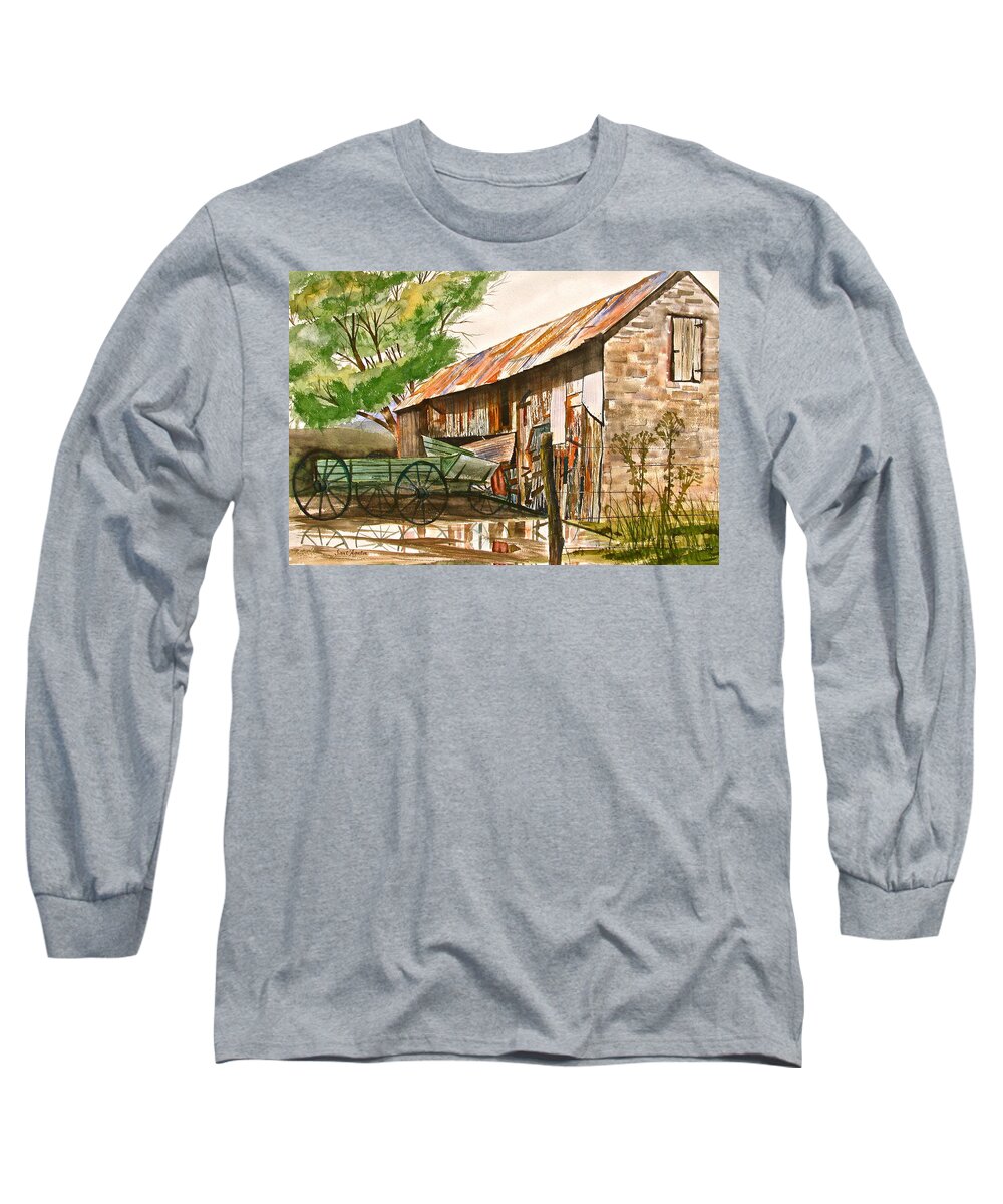 Barn Long Sleeve T-Shirt featuring the painting Summer Shower by Frank SantAgata