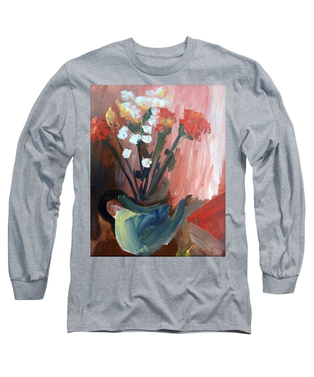 Flowers Long Sleeve T-Shirt featuring the painting Teapot With Flowers by Daniel Gale