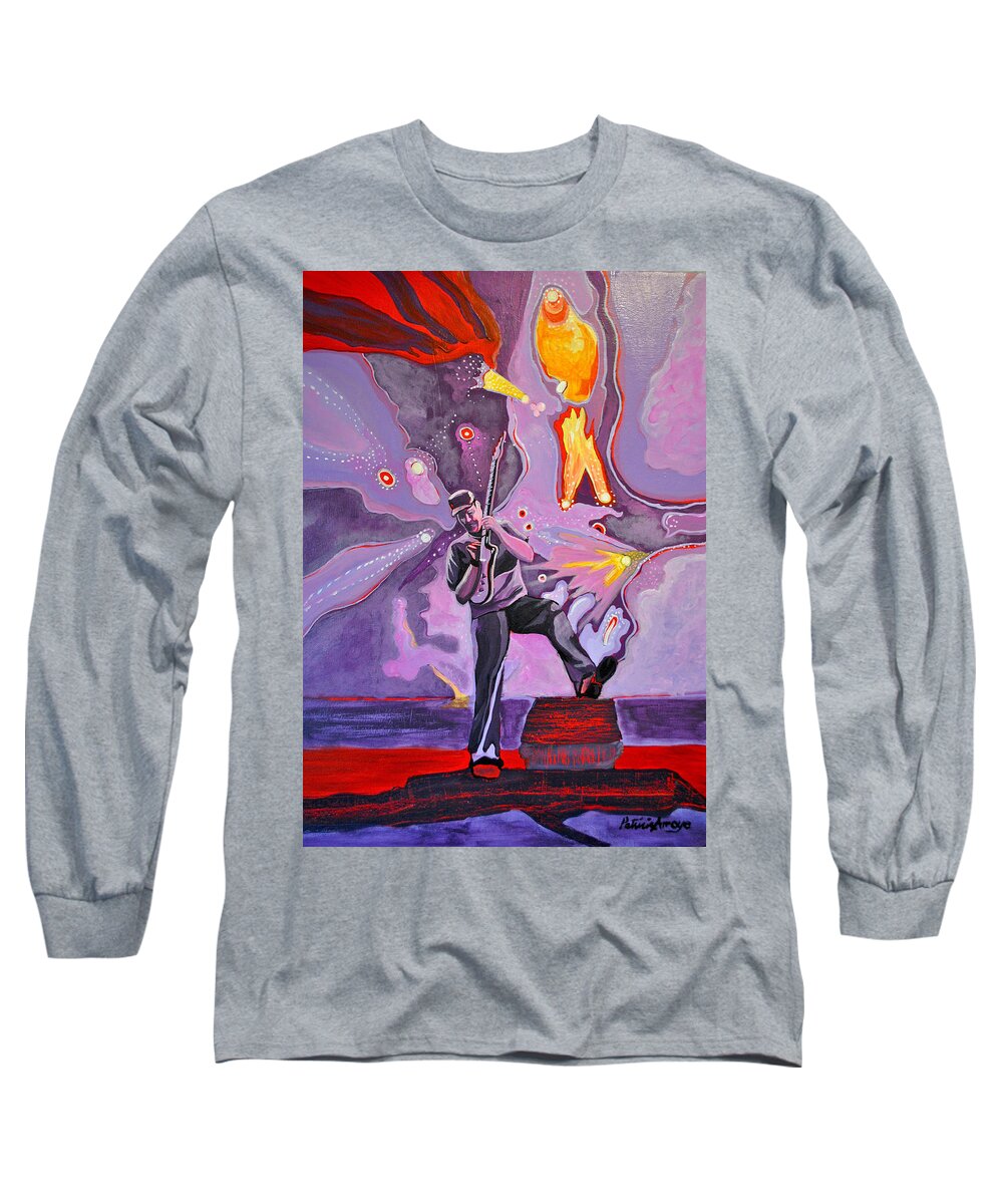 Umphrey's Mcgee Long Sleeve T-Shirt featuring the painting The Big Blowout by Patricia Arroyo