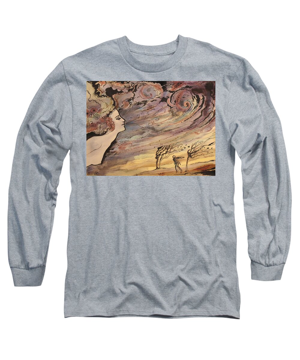 Woman Long Sleeve T-Shirt featuring the painting The wind by Valentina Plishchina
