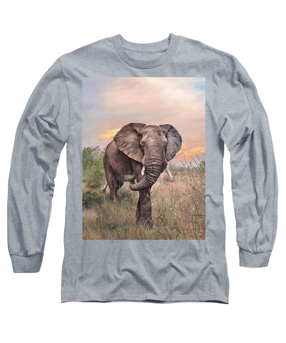 Elephant Long Sleeve T-Shirt featuring the painting African Elephant Painting #1 by Rachel Stribbling