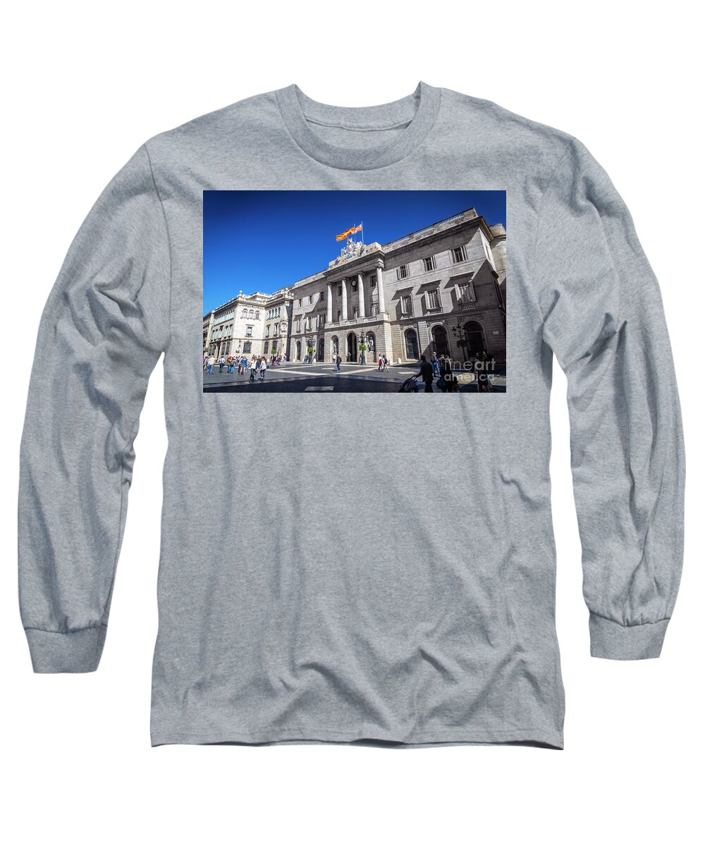 Catalonia Long Sleeve T-Shirt featuring the photograph Catalan Generalitat government building at sant jaume square bar #1 by JM Travel Photography