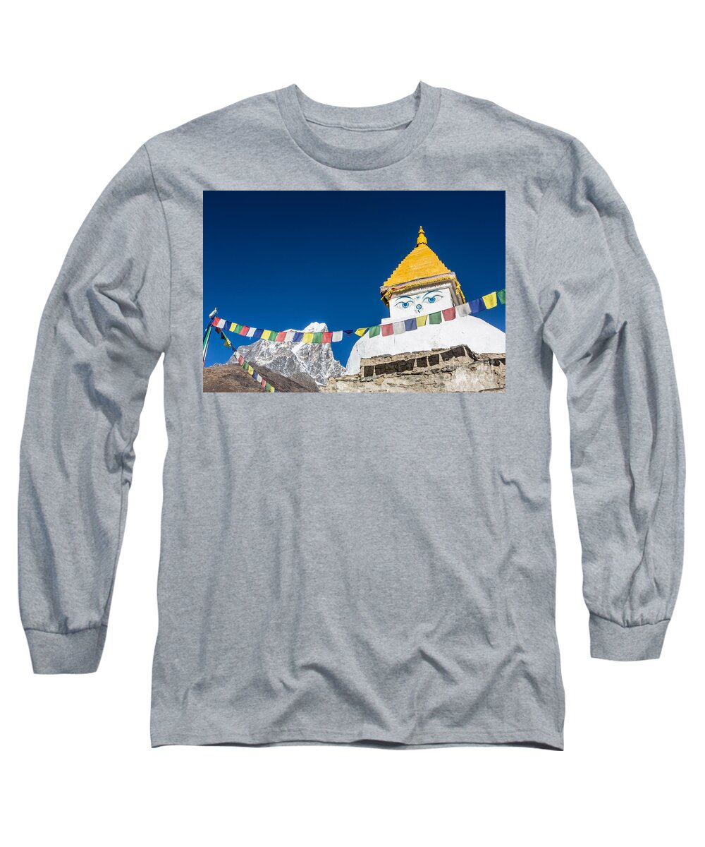 Buddhism Long Sleeve T-Shirt featuring the photograph Dingboche stupa in Nepal #1 by Didier Marti
