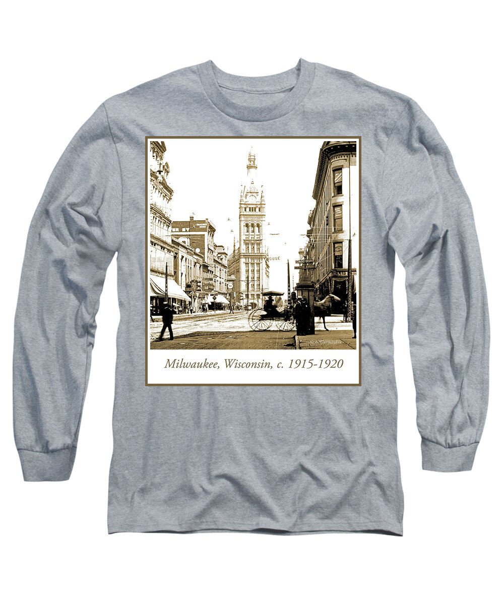 Documentary Long Sleeve T-Shirt featuring the photograph Downtown Milwaukee, c. 1915-1920, Vintage Photograph #3 by A Macarthur Gurmankin