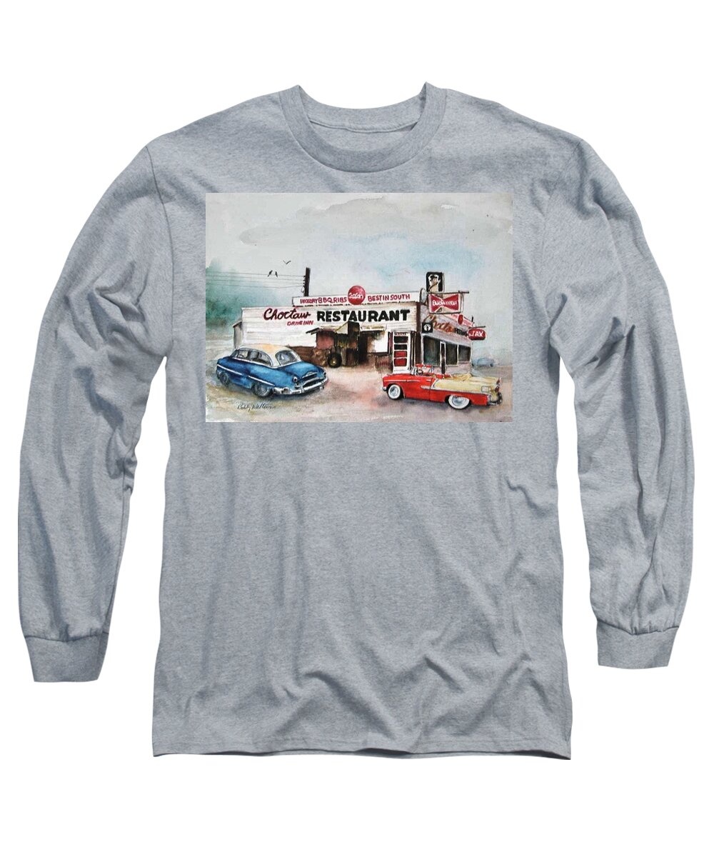 Old Restaurants Long Sleeve T-Shirt featuring the painting Elvis has left the building. #1 by Bobby Walters