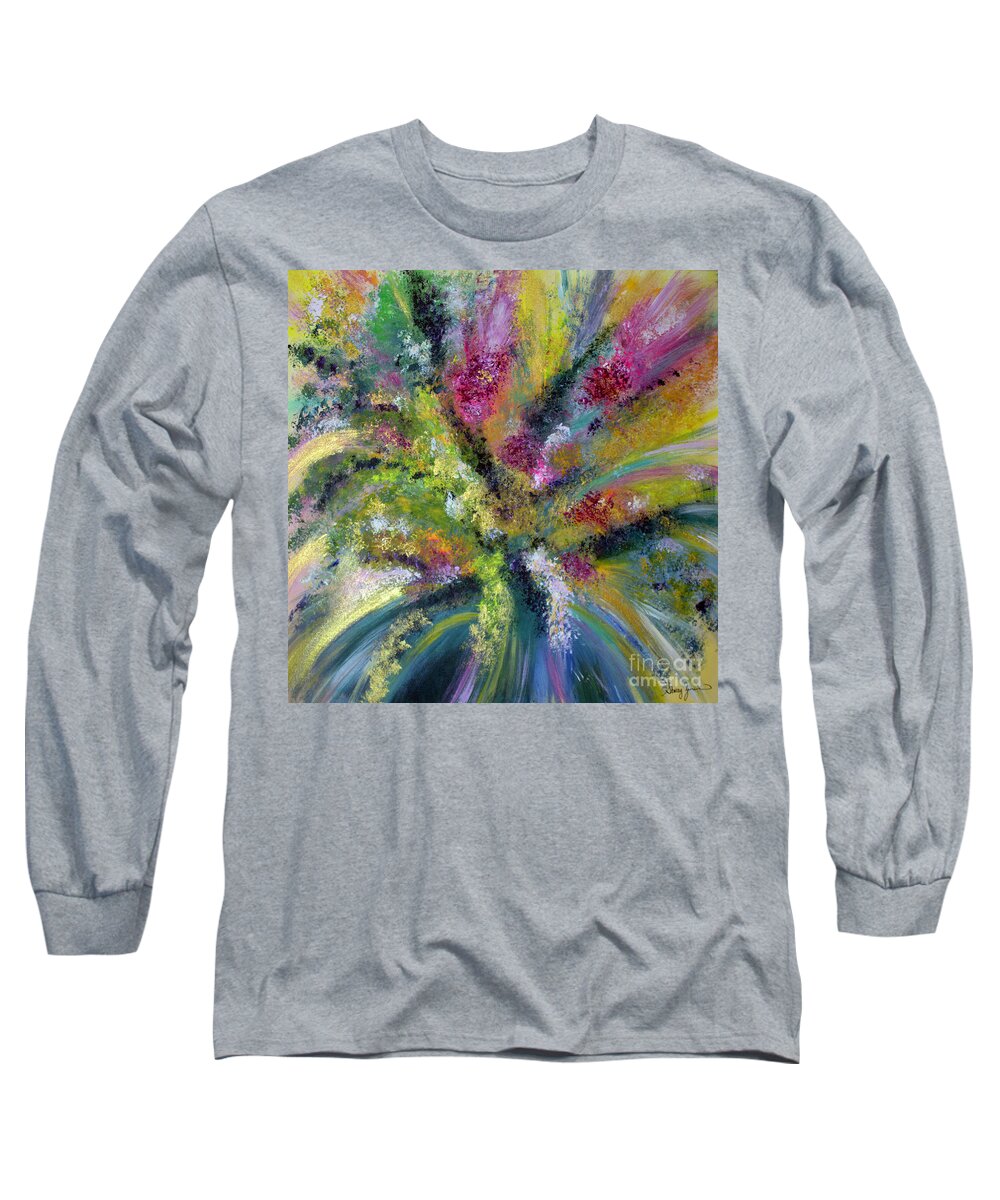 Floral Long Sleeve T-Shirt featuring the painting Emerge #1 by Stacey Zimmerman