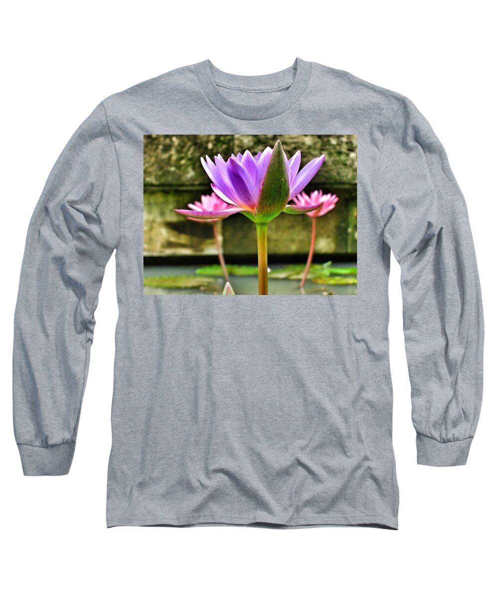 Lotus Long Sleeve T-Shirt featuring the photograph Lotus Flower #1 by Lorelle Phoenix