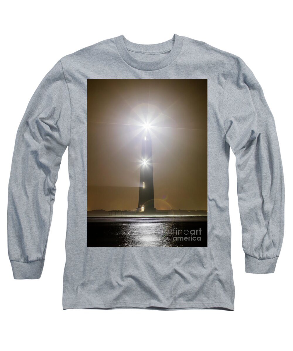 Morris Island Light House 140 Year Anniversary Lighting Long Sleeve T-Shirt featuring the photograph Morris Island Light House 140 Year Anniversary Lighting #1 by Dustin K Ryan