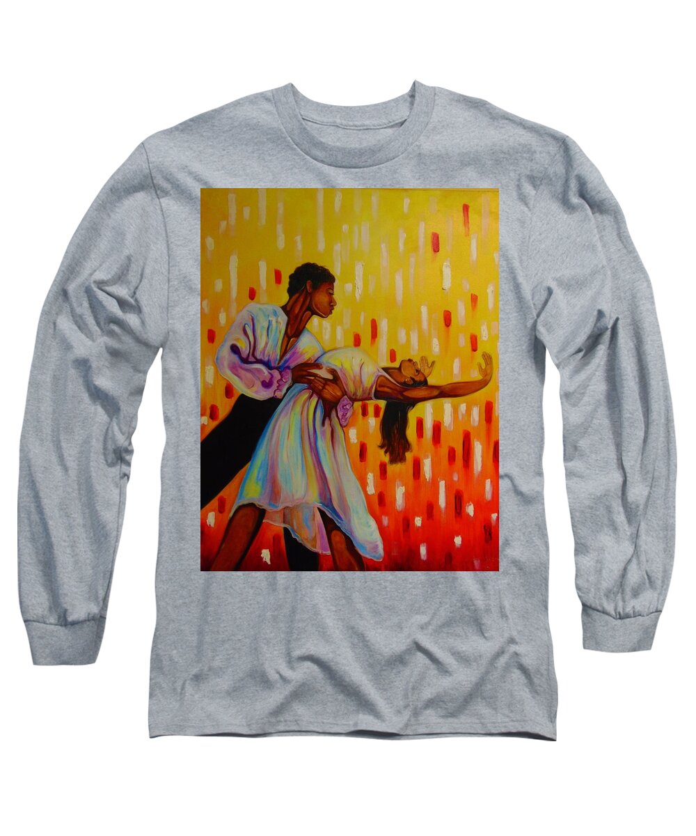 Dancing Black Art Long Sleeve T-Shirt featuring the painting Dancing The Night Away by Emery Franklin