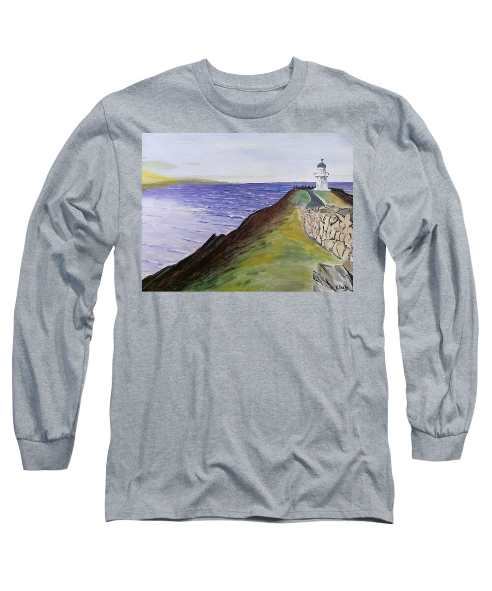 New Zealand Long Sleeve T-Shirt featuring the painting New Zealand Lighthouse by Kevin Daly