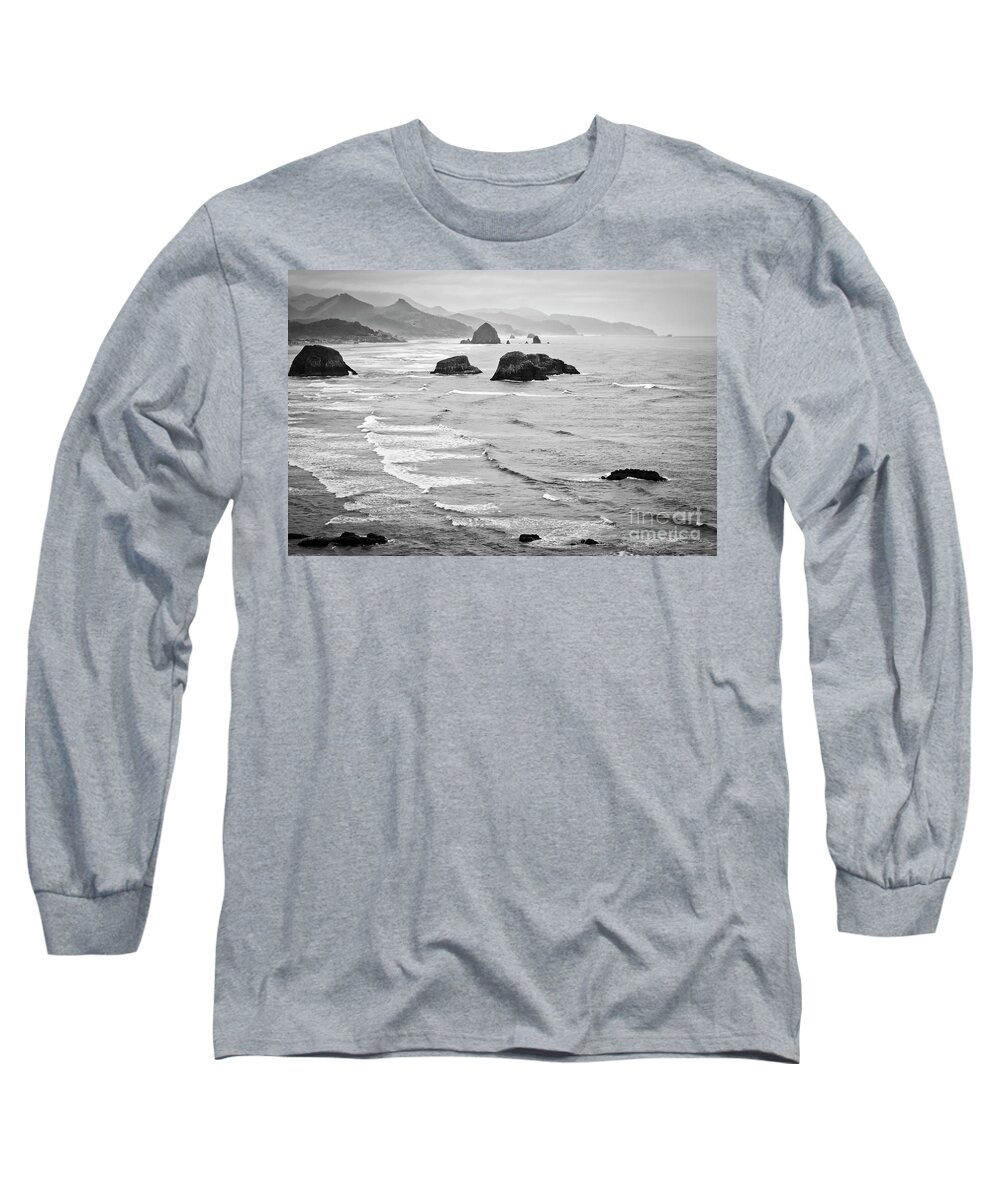 Haystack Long Sleeve T-Shirt featuring the photograph Oregon Coast in Black and White #1 by Bruce Block