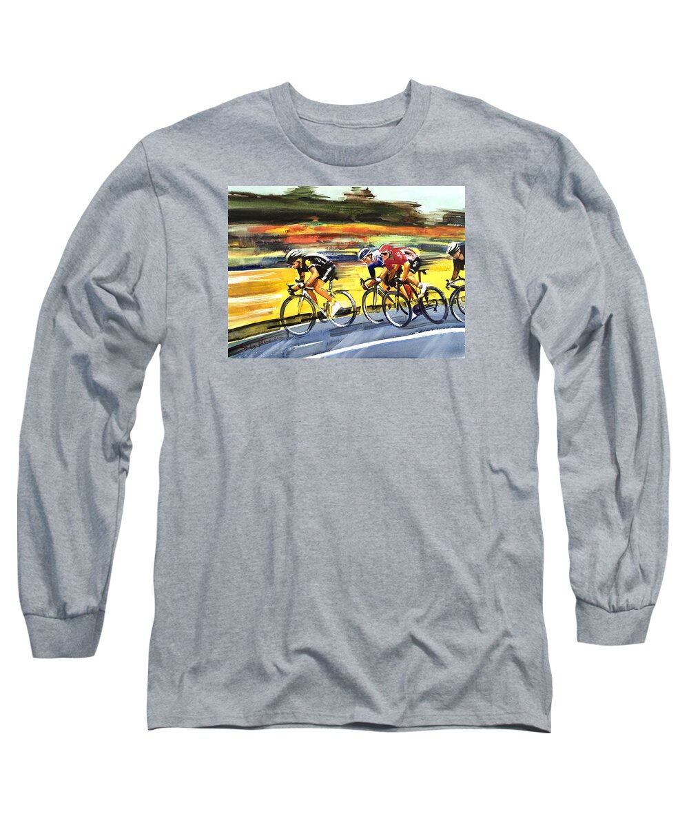 Cycling Long Sleeve T-Shirt featuring the painting Racing Le Tour #1 by Shirley Peters