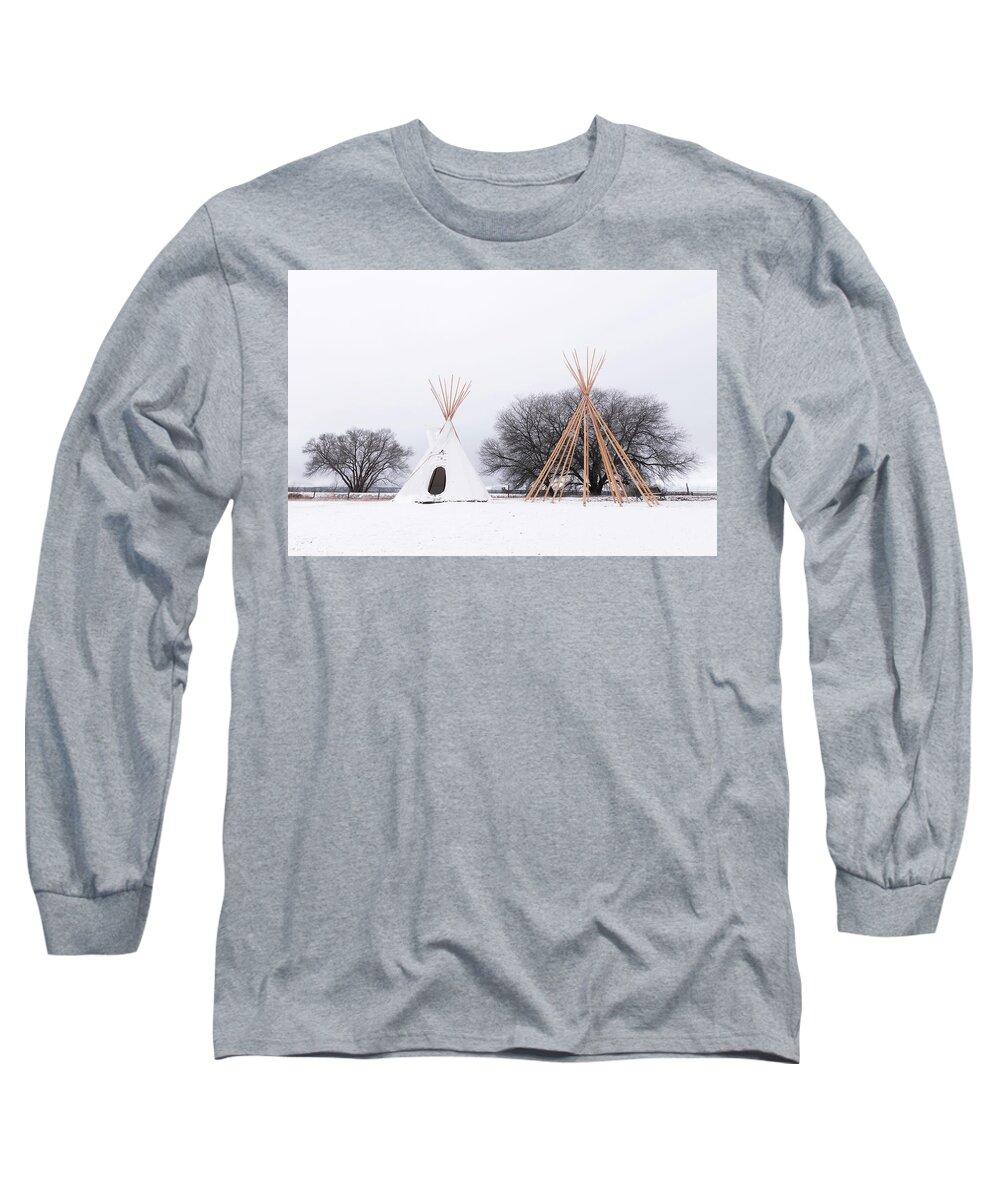Tipis Long Sleeve T-Shirt featuring the photograph Two Tipis #1 by Angela Moyer