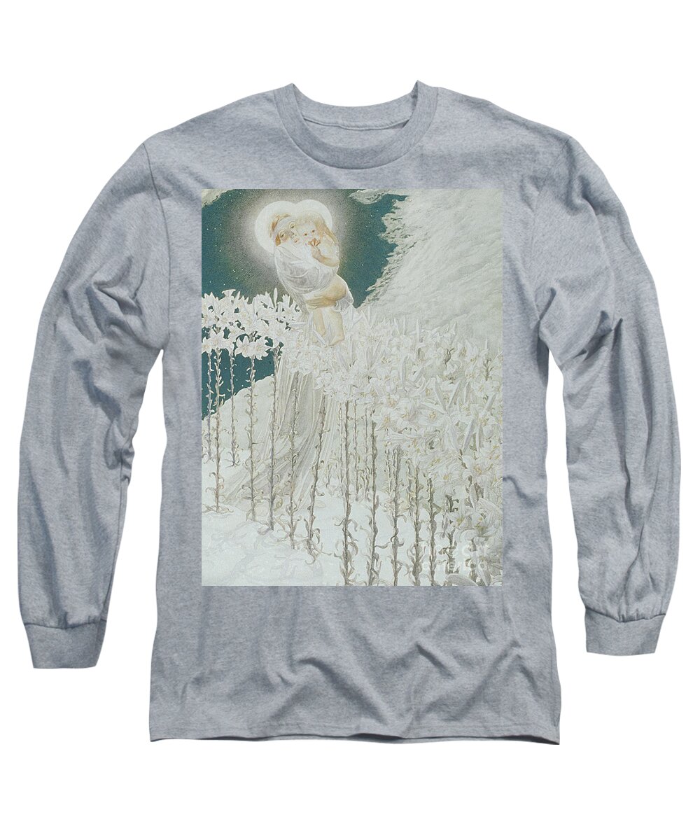 Jesus Long Sleeve T-Shirt featuring the painting Virgin of the Lilies by Carlos Schwabe