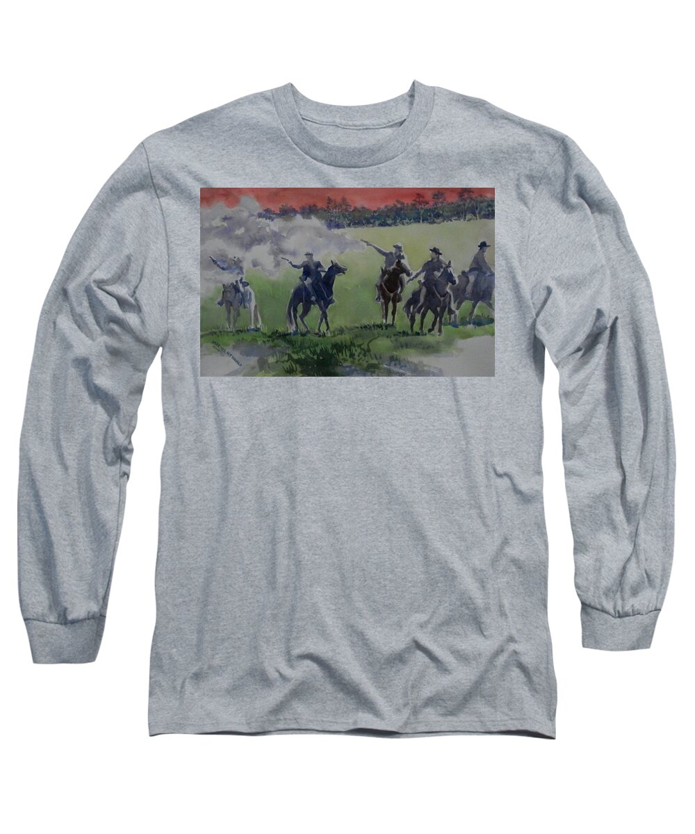 Civil War Enactment Long Sleeve T-Shirt featuring the painting War Sky #1 by Martha Tisdale