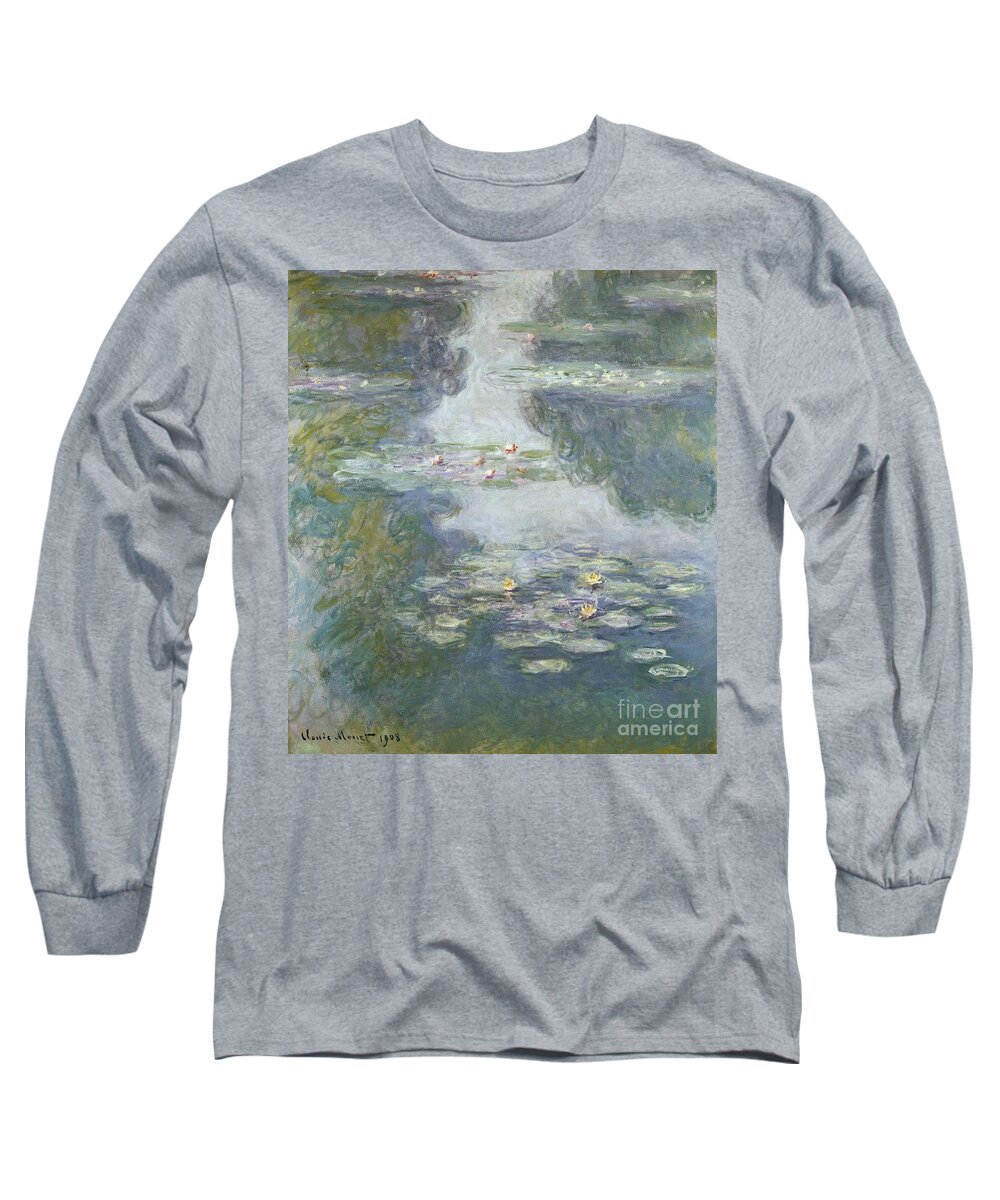 Pads Long Sleeve T-Shirt featuring the painting Waterlilies by Claude Monet