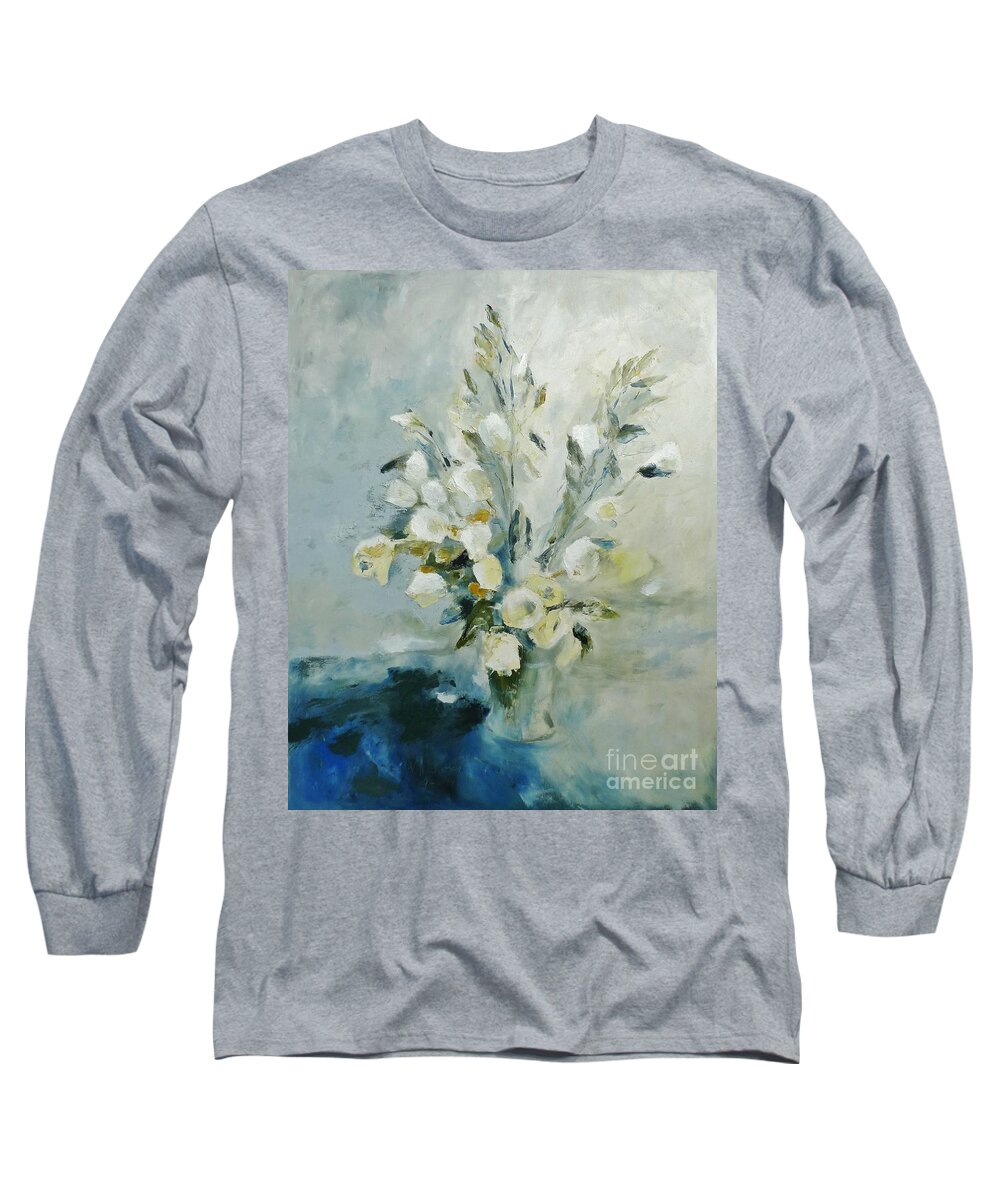 Flowers Long Sleeve T-Shirt featuring the painting White flowers #1 by Karina Plachetka