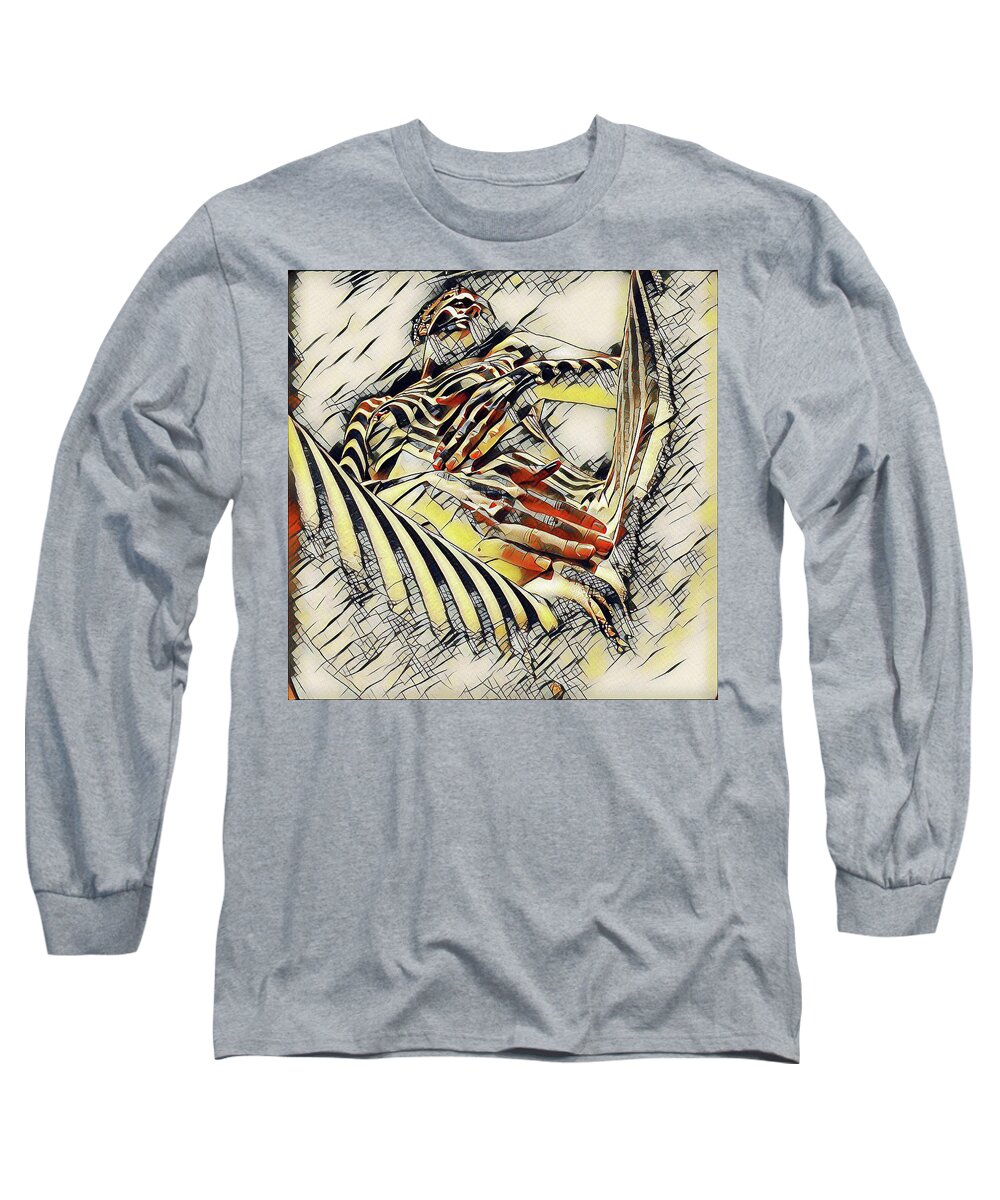 Kandinsky Long Sleeve T-Shirt featuring the digital art 1177s-AK Abstract Nude Her Fingers on Pubis Erotica in the Style of Kandinsky by Chris Maher