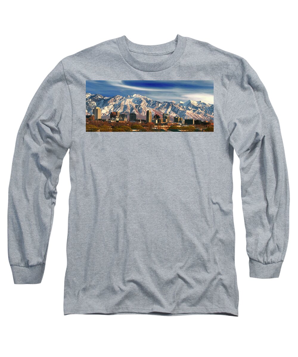 Salt Lake City Long Sleeve T-Shirt featuring the photograph Salt Lake City Skyline #12 by Douglas Pulsipher