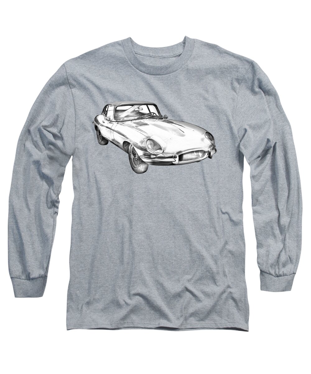 Car Long Sleeve T-Shirt featuring the photograph 1964 Jaguar XKE Antique Sportscar Illustration by Keith Webber Jr
