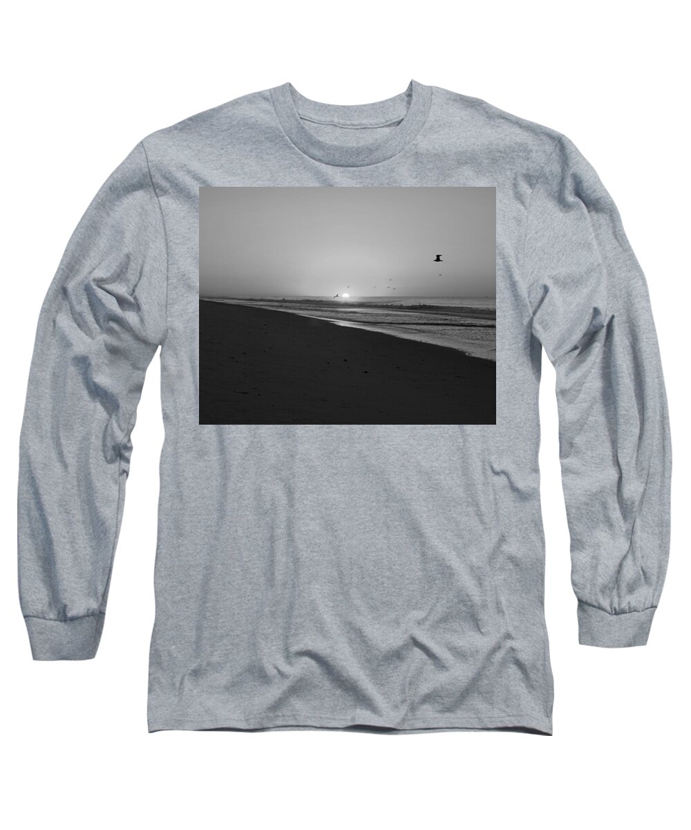 Sunrise Long Sleeve T-Shirt featuring the photograph Placid Sunrise BW by Newwwman