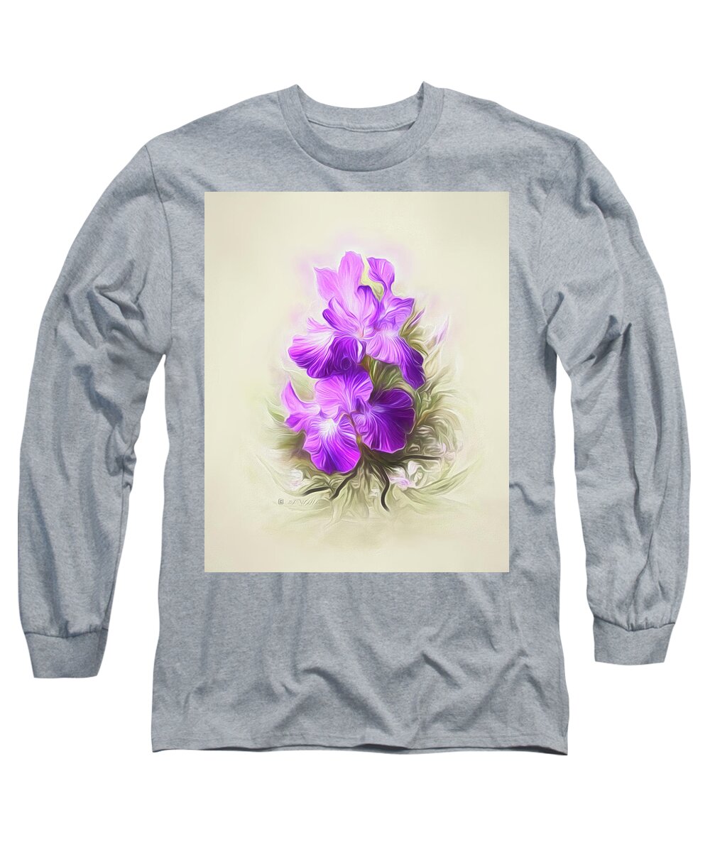 Iris Long Sleeve T-Shirt featuring the digital art Purple Iris #2 by Bonnie Willis