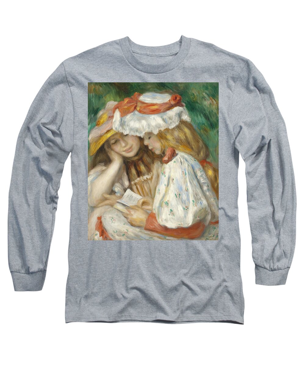 Two Girls Reading Long Sleeve T-Shirt featuring the painting Two Girls Reading by Pierre Auguste Renoir