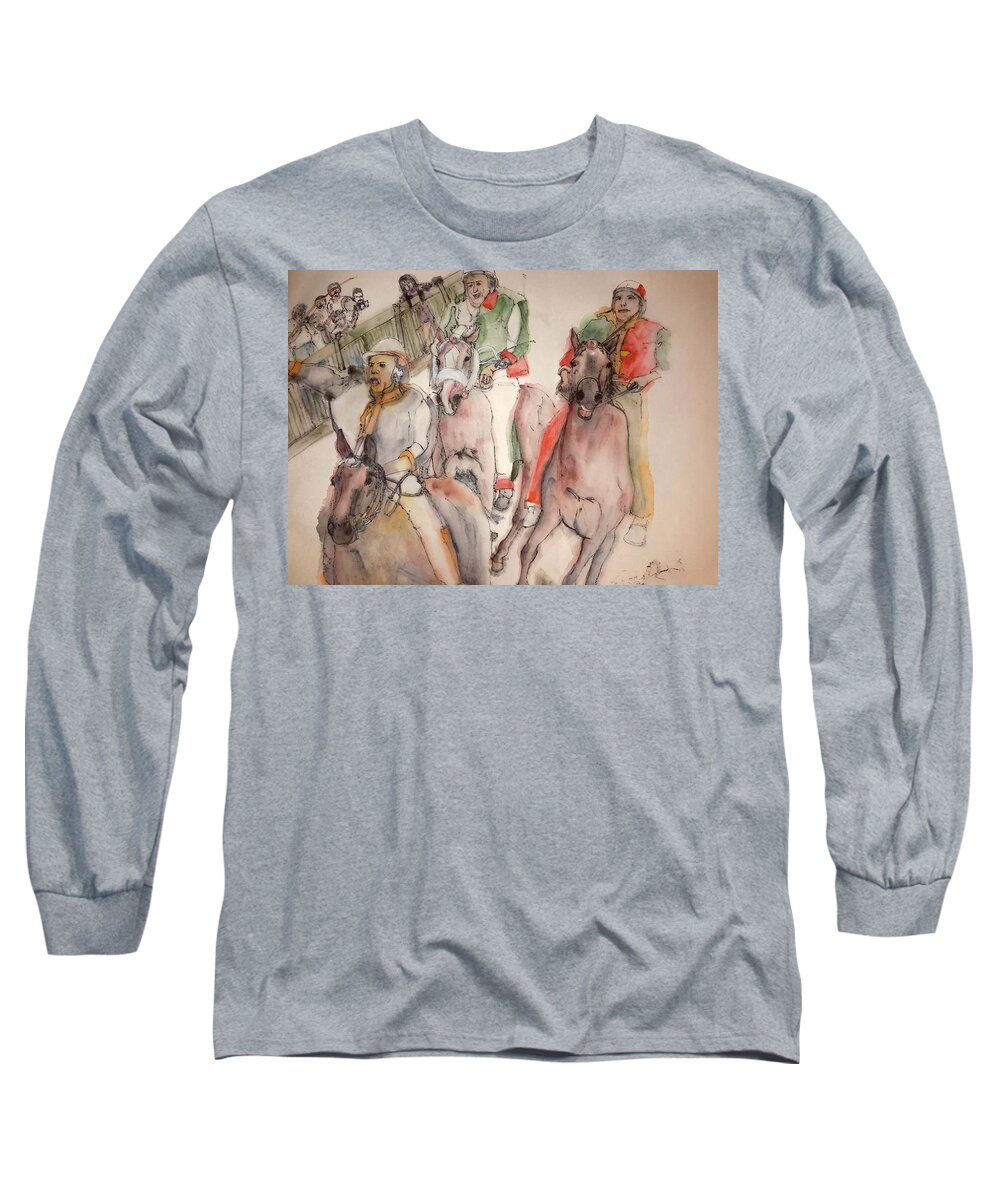 Il Palio. Siena. Italy. Horserace. Medieval. Event. Lupa. Contrada Long Sleeve T-Shirt featuring the painting IL Palio contrada Lupa album #21 by Debbi Saccomanno Chan