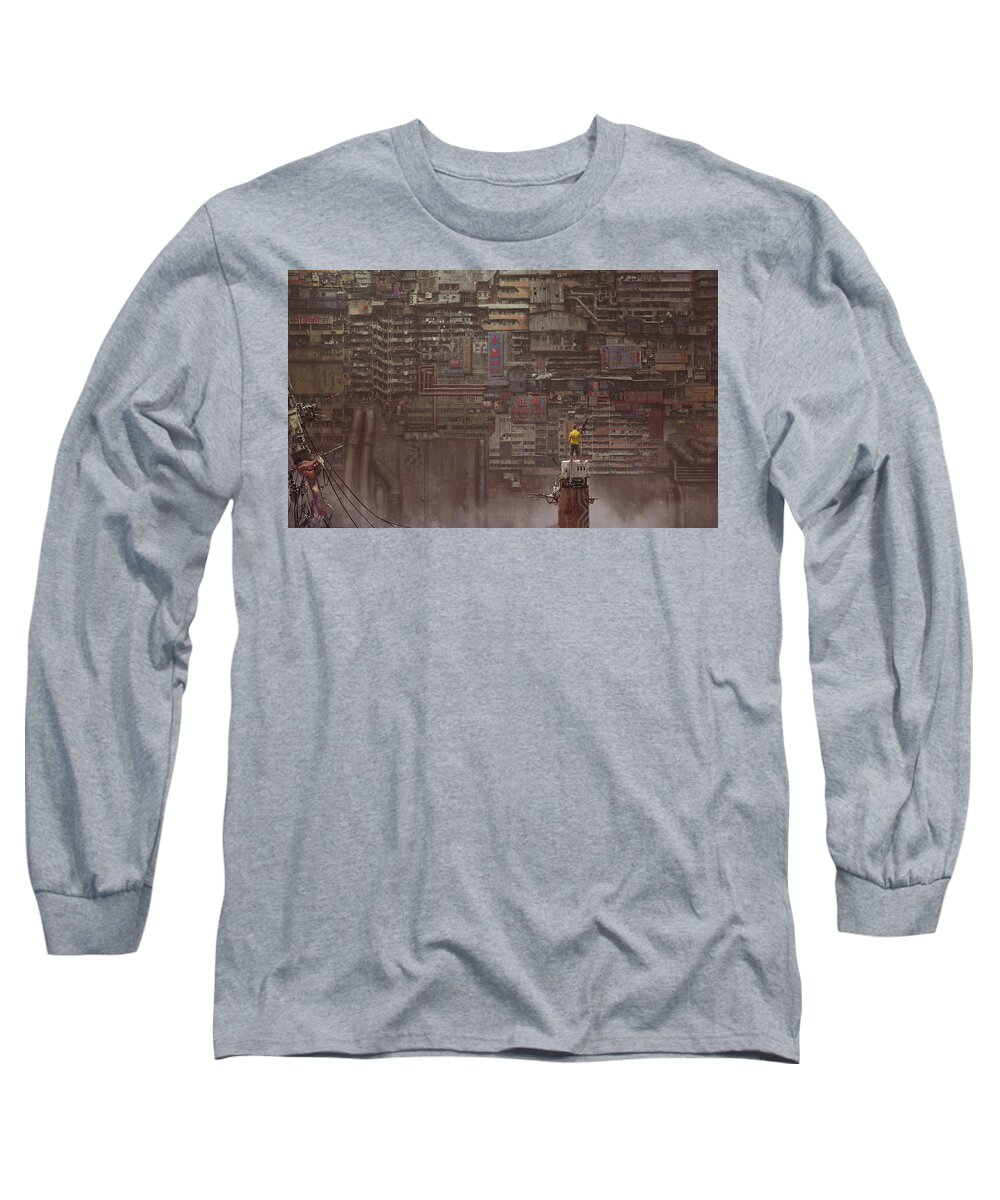 City Long Sleeve T-Shirt featuring the digital art City #42 by Super Lovely