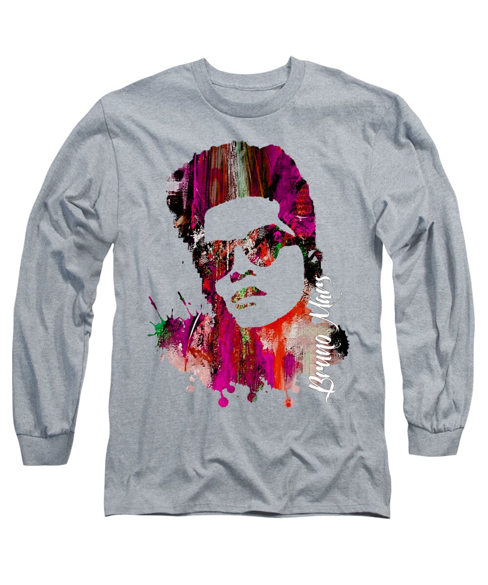 Bruno Mars Long Sleeve T-Shirt featuring the mixed media Bruno Mars Collection by Marvin Blaine