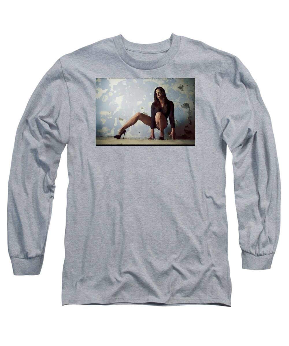 Nude Framed Prints Long Sleeve T-Shirt featuring the painting Waiting For.. #7 by Shlomo Zangilevitch