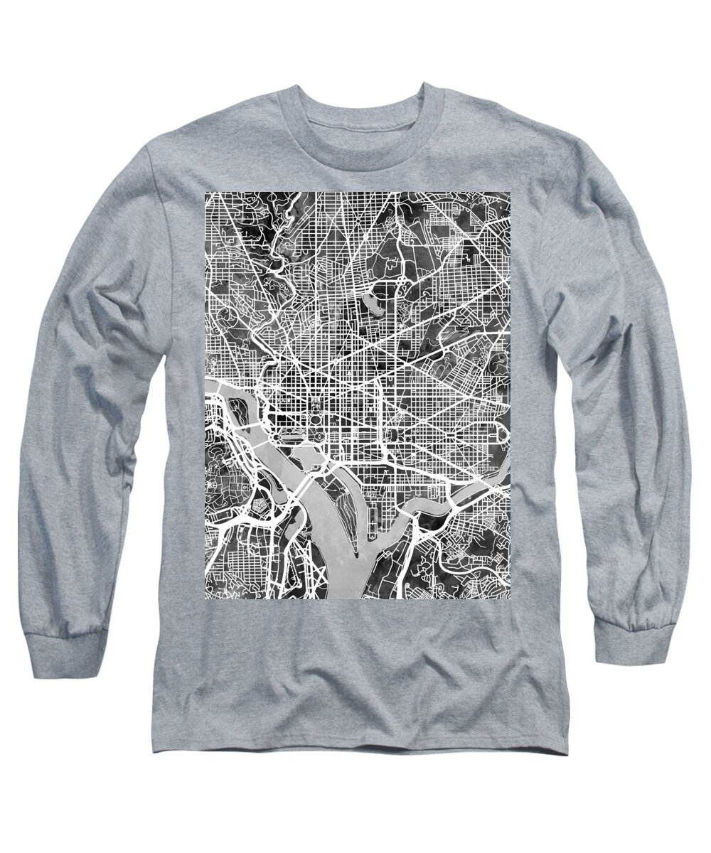 Street Map Long Sleeve T-Shirt featuring the digital art Washington DC Street Map #9 by Michael Tompsett
