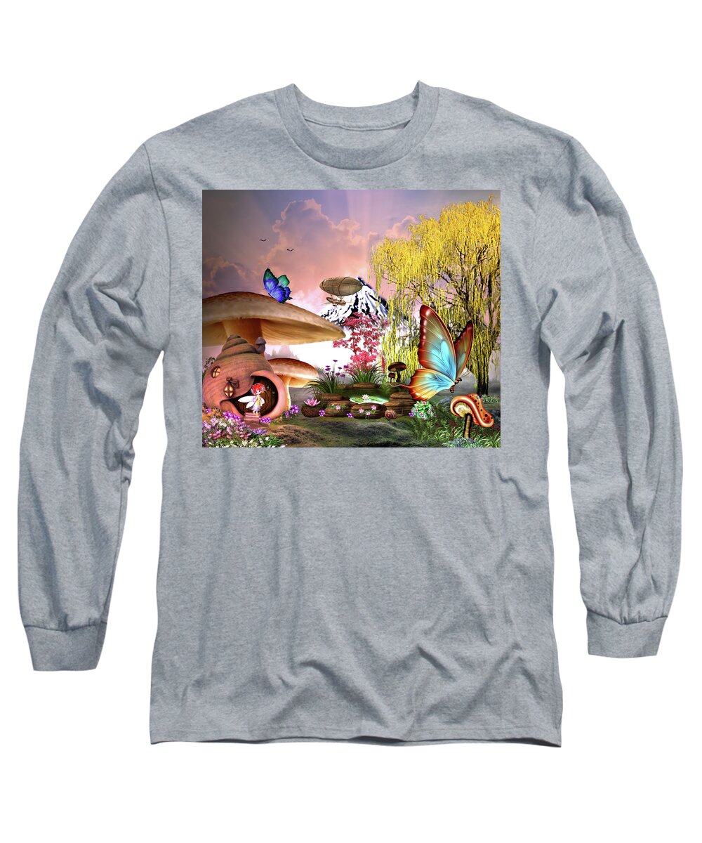 Digital Art Long Sleeve T-Shirt featuring the digital art A Pixie Garden by Artful Oasis