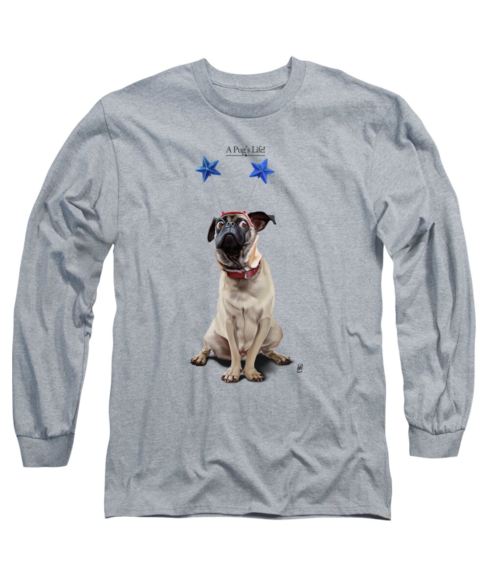 Illustration Long Sleeve T-Shirt featuring the digital art A Pug's Life by Rob Snow