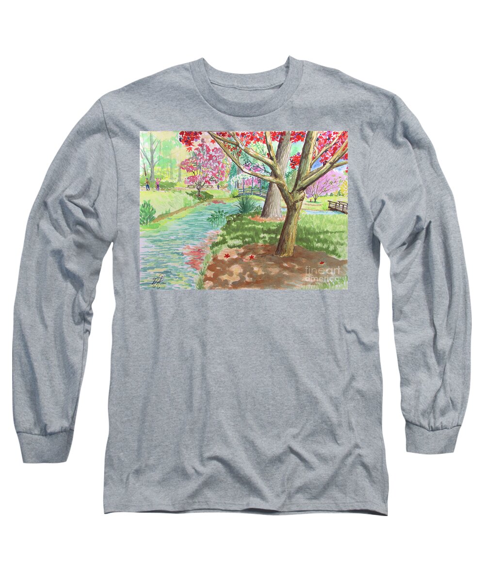 Garden Long Sleeve T-Shirt featuring the painting A quiet stroll in the Japanese Gardens of Gibbs Gardens by Nicole Angell